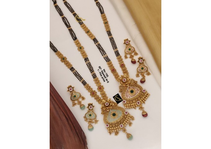 1 Rajwadi Gold Plated Traditional Brass Necklace Jewellery Set