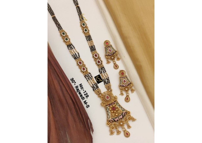 12 Rajwadi Gold Plated Traditional Brass Necklace Jewellery Set