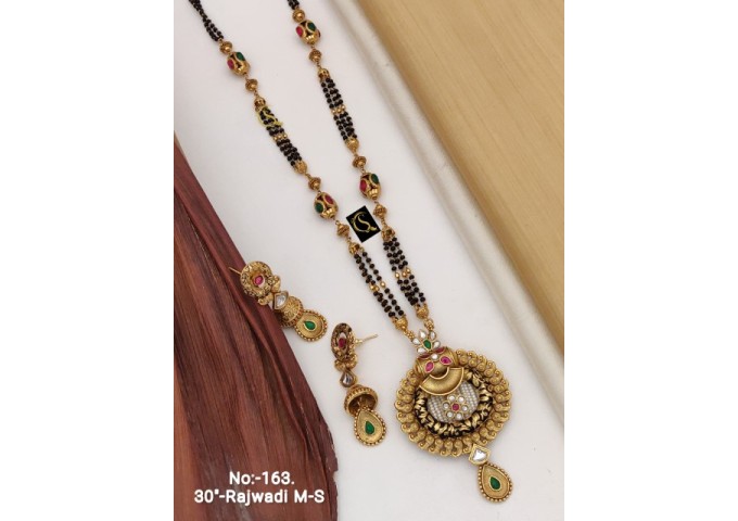 15 Rajwadi Gold Plated Traditional Brass Necklace Jewellery Set