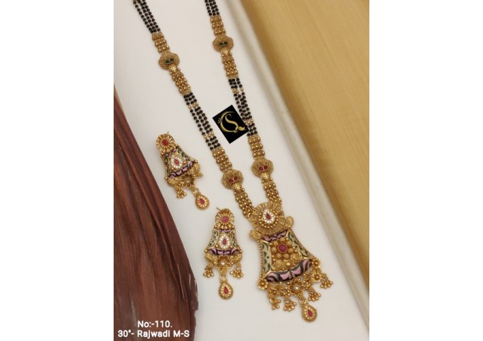 16 Rajwadi Gold Plated Traditional Brass Necklace Jewellery Set