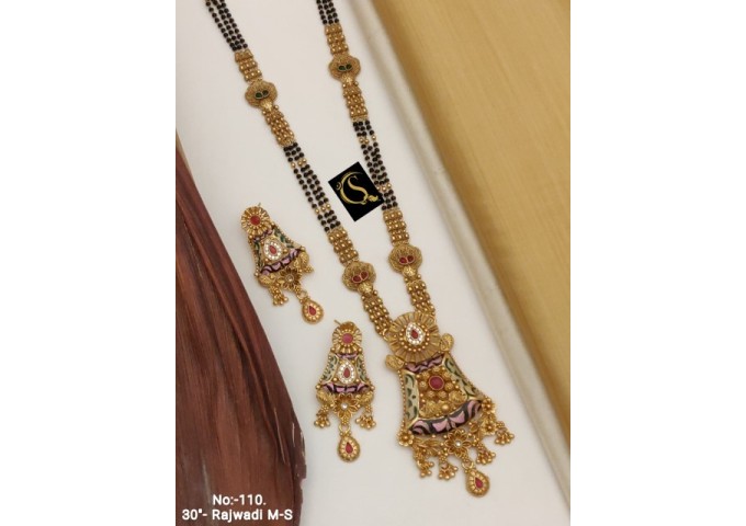 16 Rajwadi Gold Plated Traditional Brass Necklace Jewellery Set