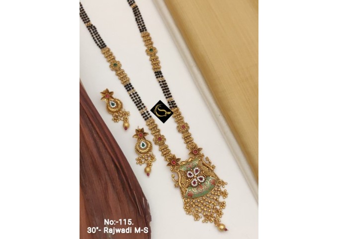17 Rajwadi Gold Plated Traditional Brass Necklace Jewellery Set
