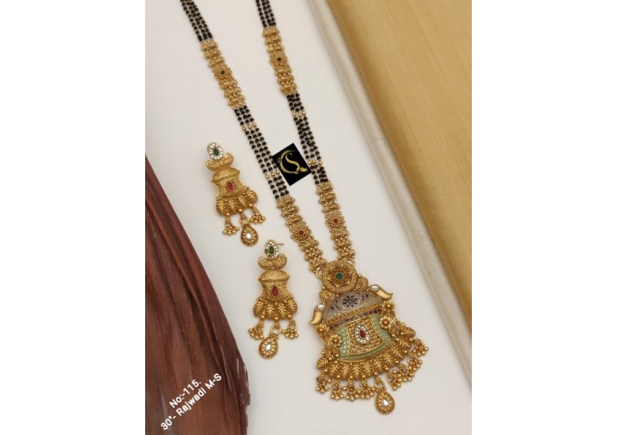 19 Rajwadi Gold Plated Traditional Brass Necklace Jewellery Set