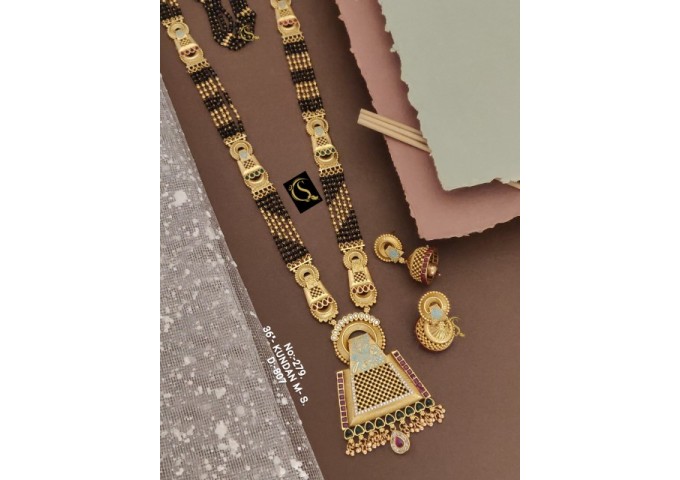 20 Rajwadi Gold Plated Traditional Brass Necklace Jewellery Set
