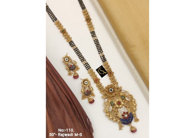 21 Rajwadi Gold Plated Traditional Brass Necklace Jewellery Set