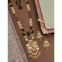 22 Rajwadi Gold Plated Traditional Brass Necklace Jewellery Set