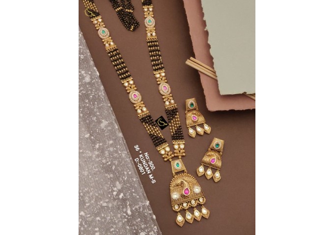 25 Rajwadi Gold Plated Traditional Brass Necklace Jewellery Set