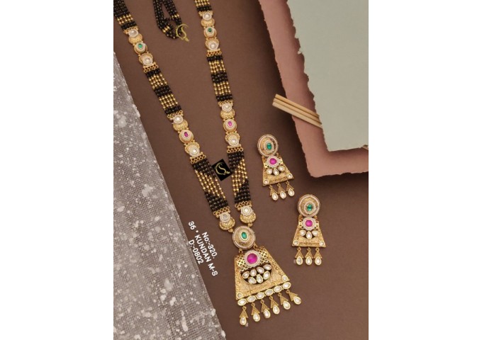 26 Rajwadi Gold Plated Traditional Brass Necklace Jewellery Set