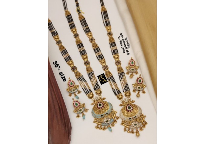 27 Rajwadi Gold Plated Traditional Brass Necklace Jewellery Set
