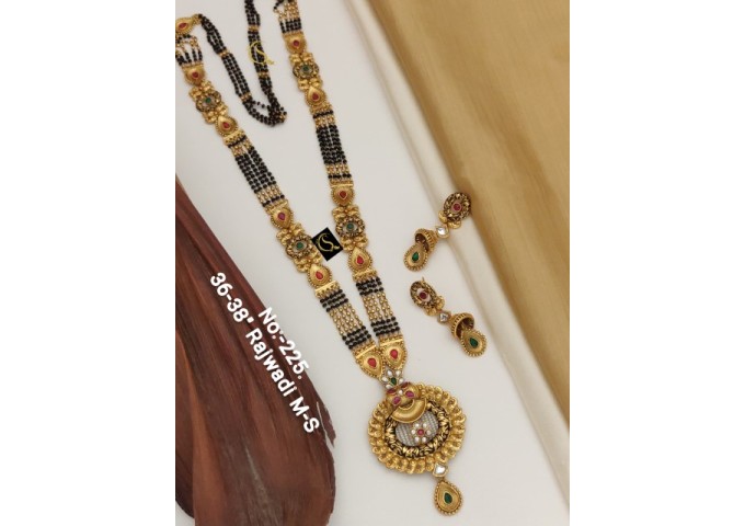 28 Rajwadi Gold Plated Traditional Brass Necklace Jewellery Set