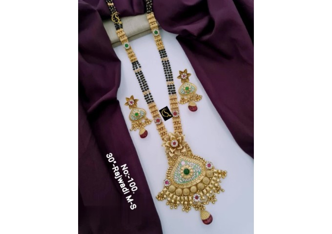 3 Rajwadi Gold Plated Traditional Brass Necklace Jewellery Set