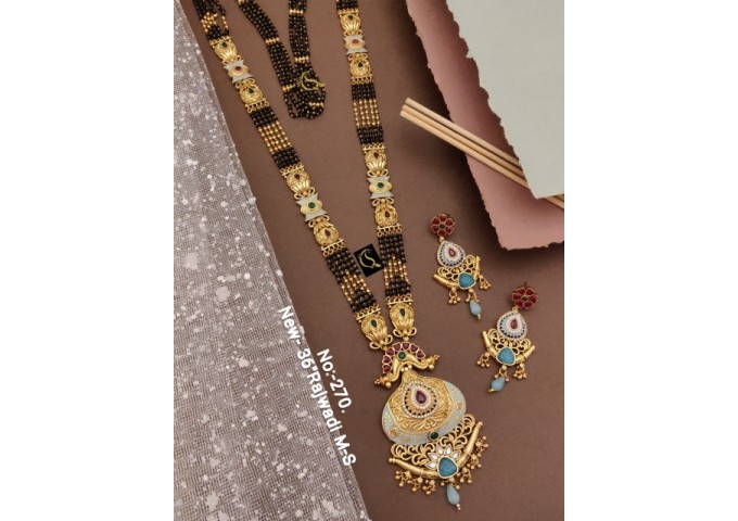 30 Rajwadi Gold Plated Traditional Brass Necklace Jewellery Set