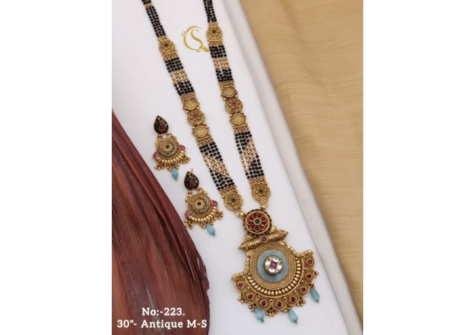 32 Rajwadi Gold Plated Traditional Brass Necklace Jewellery Set