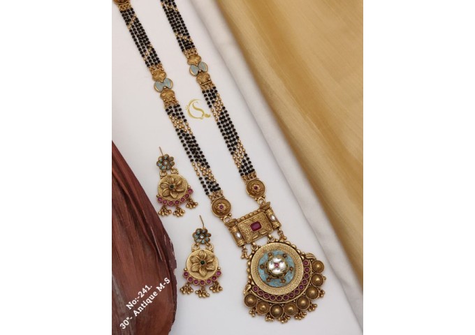 36 Rajwadi Gold Plated Traditional Brass Necklace Jewellery Set