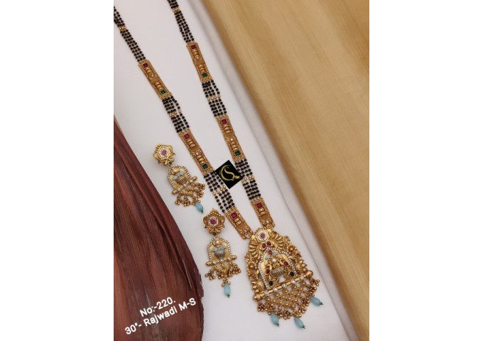 4 Rajwadi Gold Plated Traditional Brass Necklace Jewellery Set
