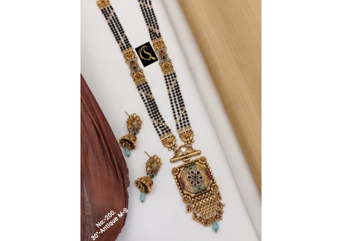 42 Rajwadi Gold Plated Traditional Brass Necklace Jewellery Set