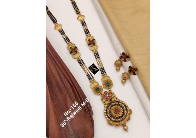 45 Rajwadi Gold Plated Traditional Brass Necklace Jewellery Set