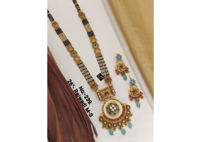 47 Rajwadi Gold Plated Traditional Brass Necklace Jewellery Set