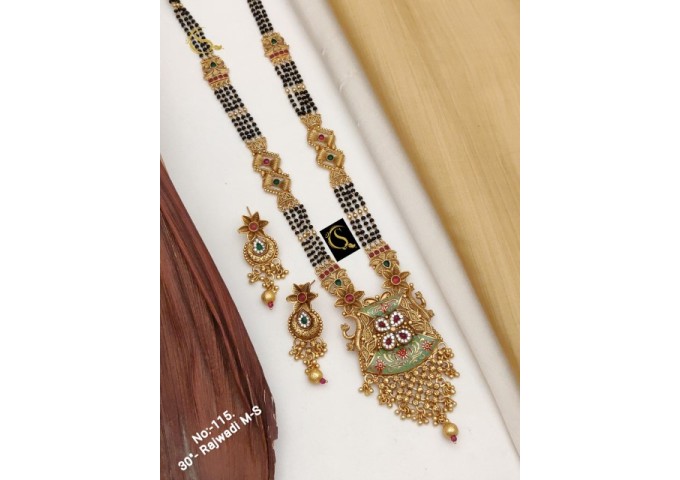 48 Rajwadi Gold Plated Traditional Brass Necklace Jewellery Set