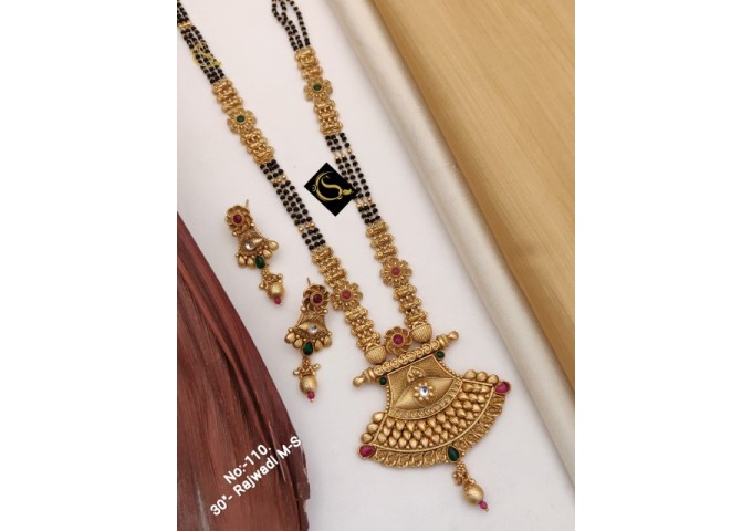 5 Rajwadi Gold Plated Traditional Brass Necklace Jewellery Set