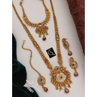 51 Rajwadi Gold Plated Traditional Brass Necklace Jewellery Set
