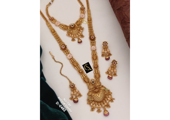 52 Rajwadi Gold Plated Traditional Brass Necklace Jewellery Set