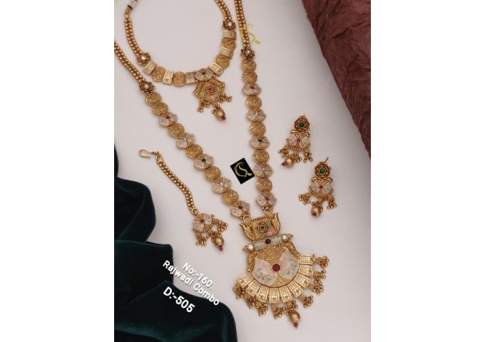 53 Rajwadi Gold Plated Traditional Brass Necklace Jewellery Set