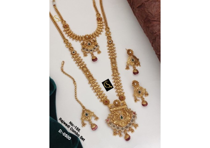 54 Rajwadi Gold Plated Traditional Brass Necklace Jewellery Set