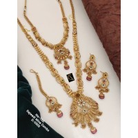 55 Rajwadi Gold Plated Traditional Brass Necklace Jewellery Set