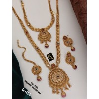 60 Rajwadi Gold Plated Traditional Brass Necklace Jewellery Set
