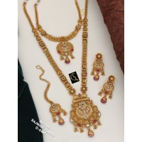 61 Rajwadi Gold Plated Traditional Brass Necklace Jewellery Set