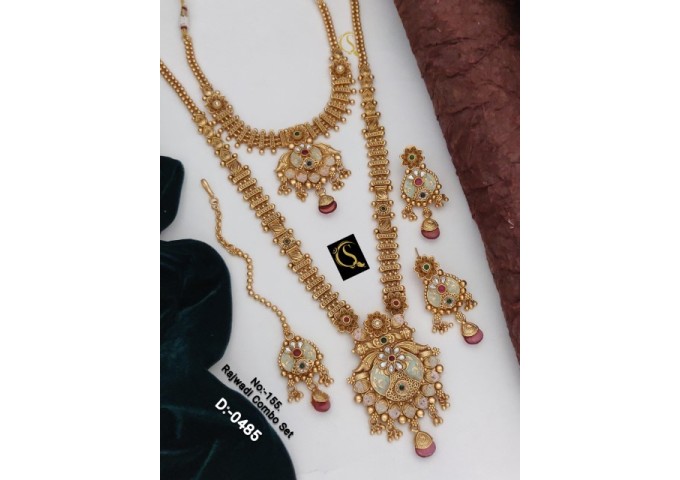 63 Rajwadi Gold Plated Traditional Brass Necklace Jewellery Set