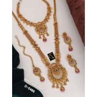 64 Rajwadi Gold Plated Traditional Brass Necklace Jewellery Set
