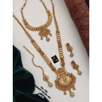 66 Rajwadi Gold Plated Traditional Brass Necklace Jewellery Set