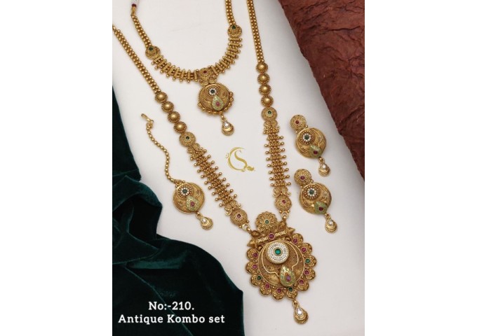 68 Rajwadi Gold Plated Traditional Brass Necklace Jewellery Set