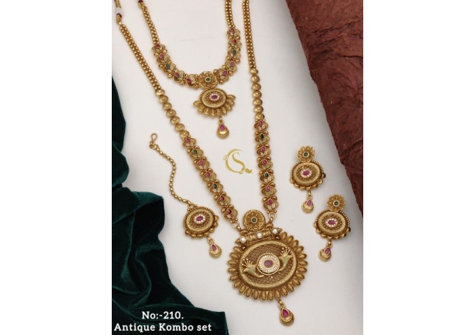 71 Rajwadi Gold Plated Traditional Brass Necklace Jewellery Set