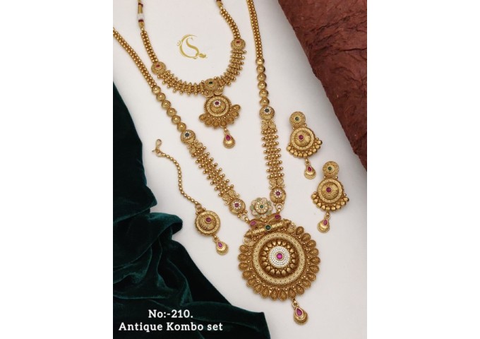 72 Rajwadi Gold Plated Traditional Brass Necklace Jewellery Set
