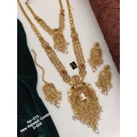 76 Rajwadi Gold Plated Traditional Brass Necklace Jewellery Set