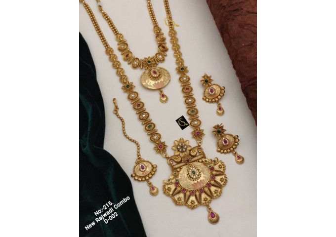 78 Rajwadi Gold Plated Traditional Brass Necklace Jewellery Set
