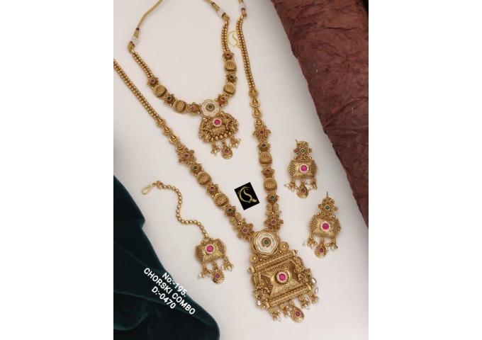 79 Rajwadi Gold Plated Traditional Brass Necklace Jewellery Set