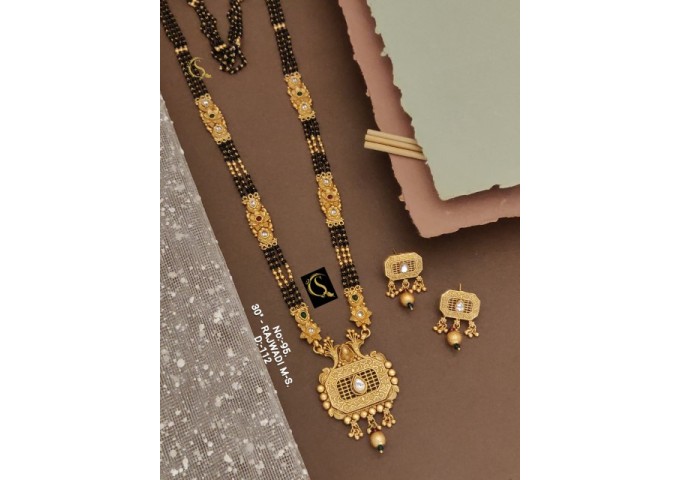 8 Rajwadi Gold Plated Traditional Brass Necklace Jewellery Set