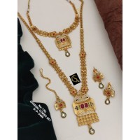 80 Rajwadi Gold Plated Traditional Brass Necklace Jewellery Set