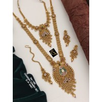 82 Rajwadi Gold Plated Traditional Brass Necklace Jewellery Set