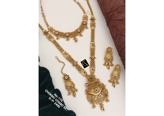 83 Rajwadi Gold Plated Traditional Brass Necklace Jewellery Set