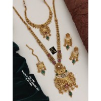 85 Rajwadi Gold Plated Traditional Brass Necklace Jewellery Set