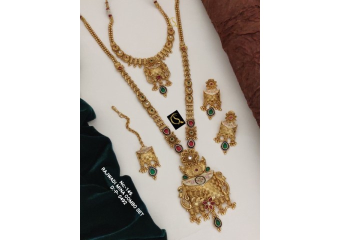 85 Rajwadi Gold Plated Traditional Brass Necklace Jewellery Set