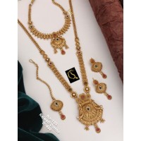 88 Rajwadi Gold Plated Traditional Brass Necklace Jewellery Set