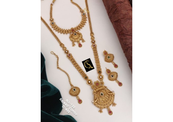 88 Rajwadi Gold Plated Traditional Brass Necklace Jewellery Set