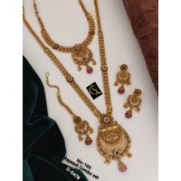 89 Rajwadi Gold Plated Traditional Brass Necklace Jewellery Set