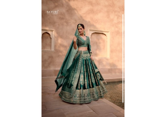 SAYURI DESIGNER HERITAGE BRIDAL 3 PCS LEHENGHA SUIT DARK GREEN